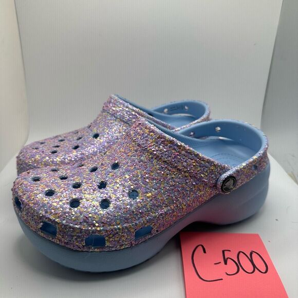 CROCS WOMEN'S CLASSIC PLATFORM GLITTER CLOG BLUE CALCITE WOMENS 8 - NWT - Picture 3 of 7
